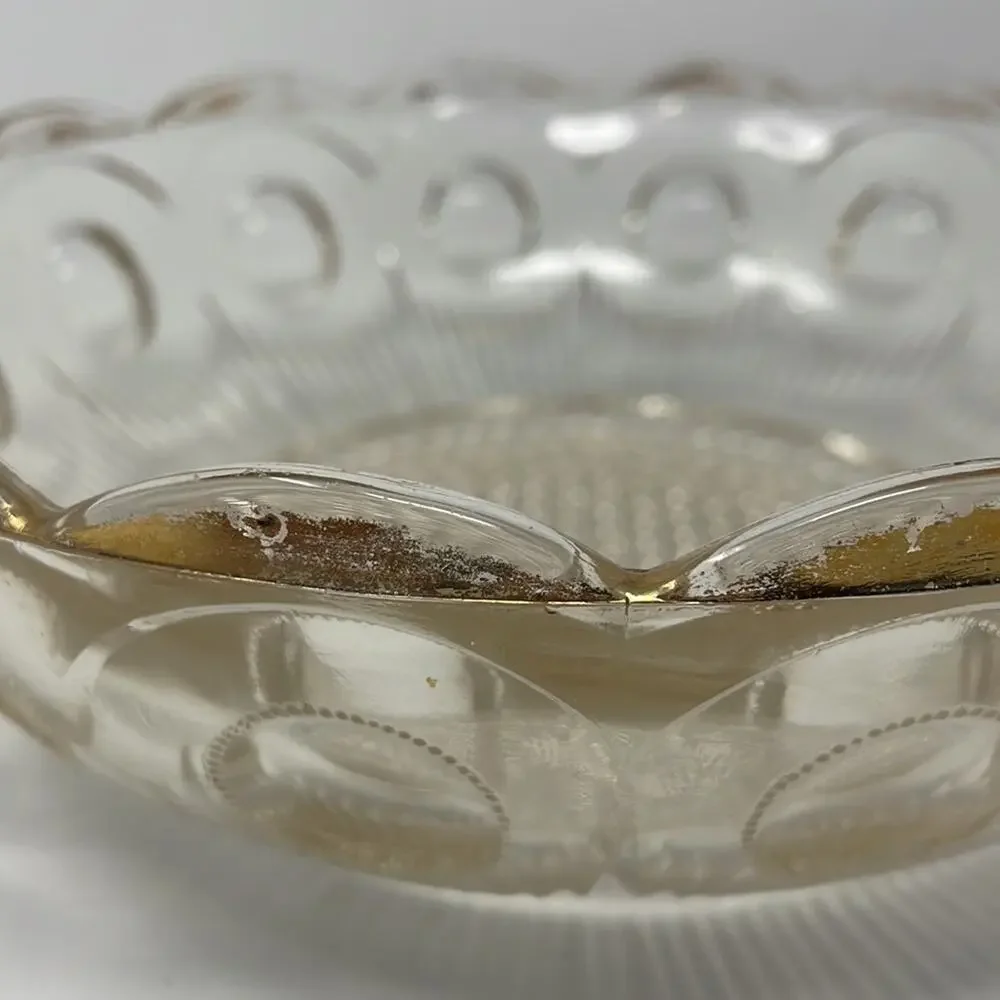 Vintage Bartlett &Collins glass Manhattan clear crystal bowl bulls eye gold trim